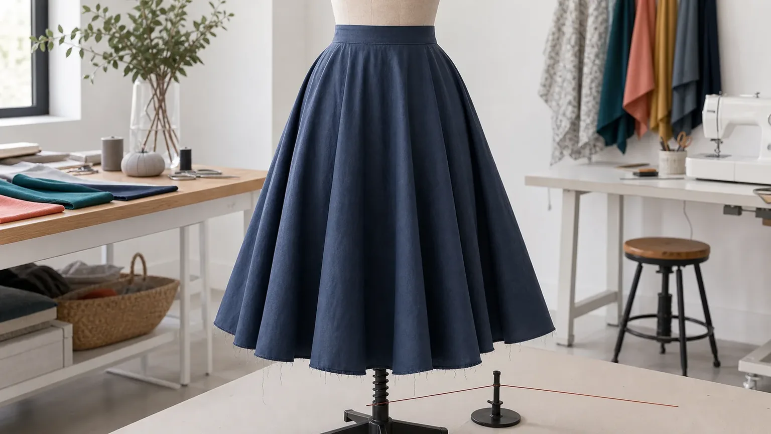 Circle skirt bias stretch, hanging, and hem leveling