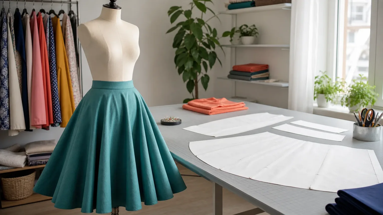 Plus size circle skirt pattern and fabric layout guide